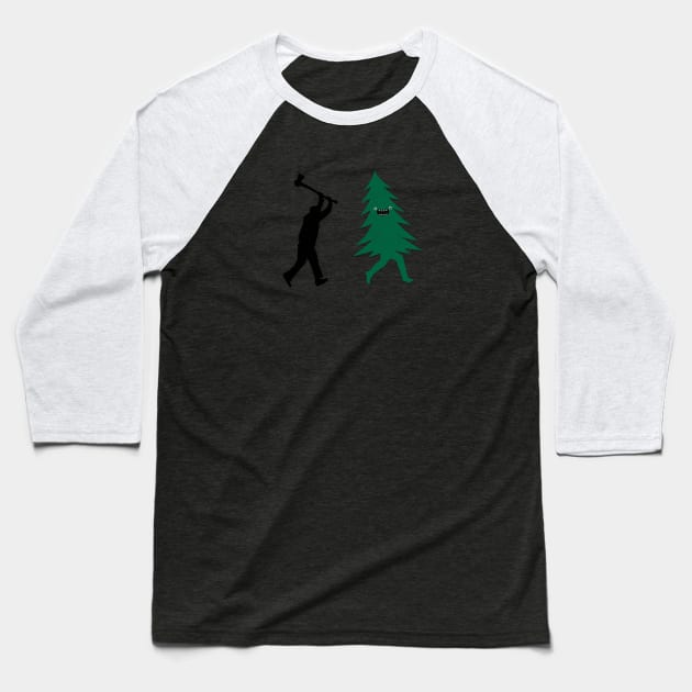 Funny Christmas Tree Hunted by lumberjack (Funny Humor) Baseball T-Shirt by badbugs